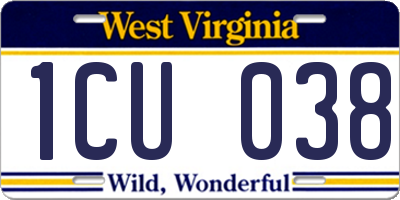 WV license plate 1CU038