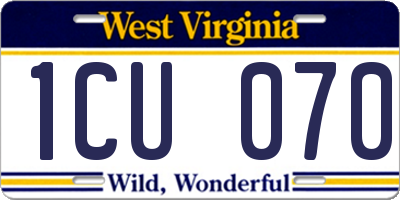 WV license plate 1CU070