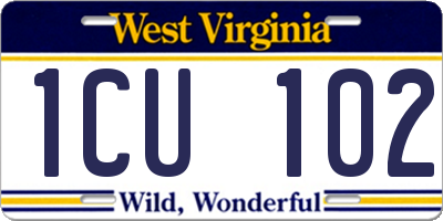 WV license plate 1CU102