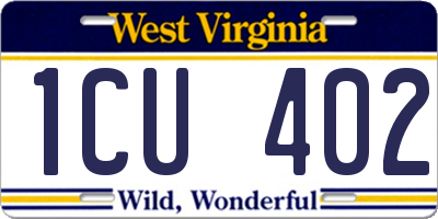 WV license plate 1CU402