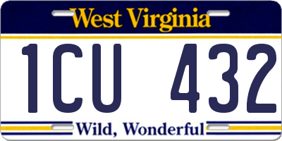 WV license plate 1CU432