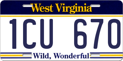 WV license plate 1CU670