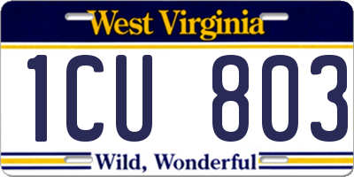 WV license plate 1CU803