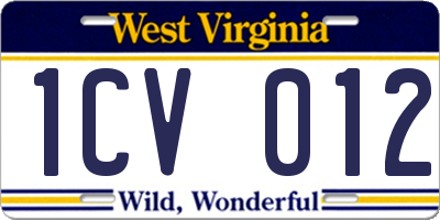 WV license plate 1CV012