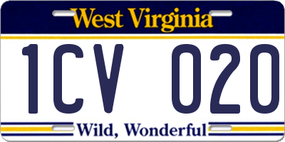 WV license plate 1CV020
