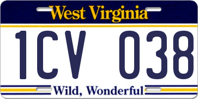 WV license plate 1CV038