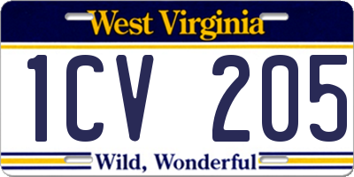 WV license plate 1CV205