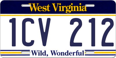 WV license plate 1CV212
