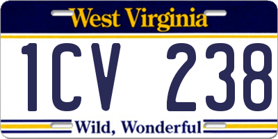 WV license plate 1CV238