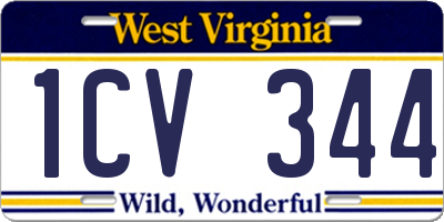 WV license plate 1CV344