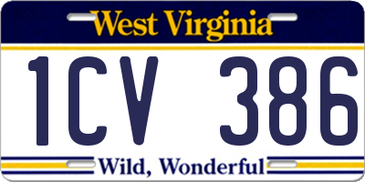 WV license plate 1CV386