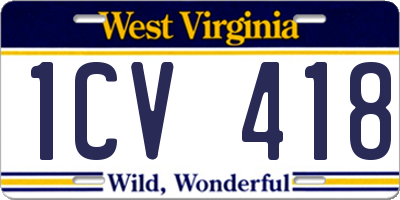WV license plate 1CV418