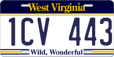 WV license plate 1CV443