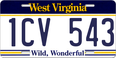 WV license plate 1CV543