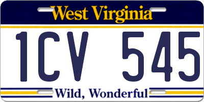 WV license plate 1CV545