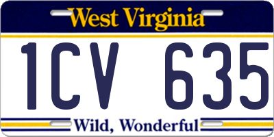 WV license plate 1CV635