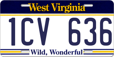 WV license plate 1CV636