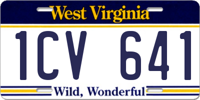 WV license plate 1CV641