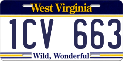 WV license plate 1CV663