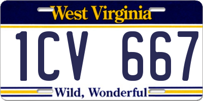 WV license plate 1CV667
