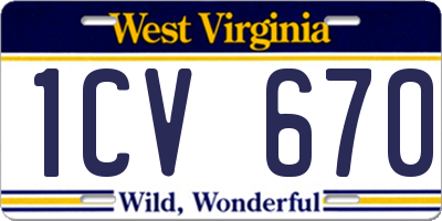 WV license plate 1CV670
