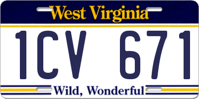 WV license plate 1CV671