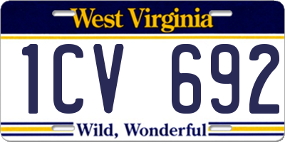 WV license plate 1CV692
