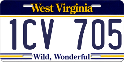 WV license plate 1CV705