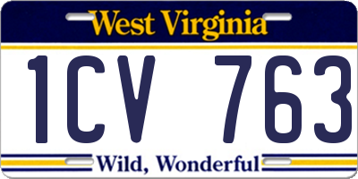 WV license plate 1CV763