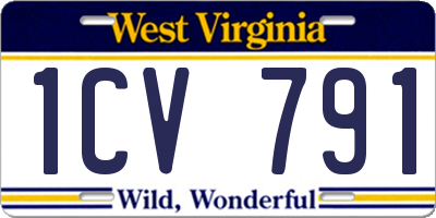 WV license plate 1CV791