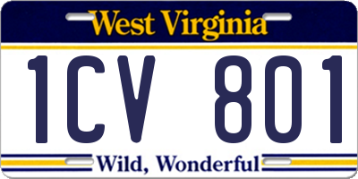 WV license plate 1CV801