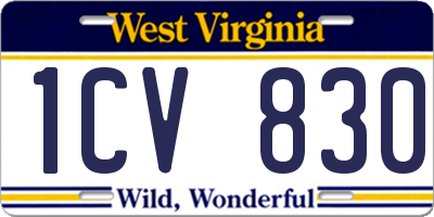 WV license plate 1CV830