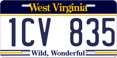 WV license plate 1CV835