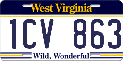 WV license plate 1CV863