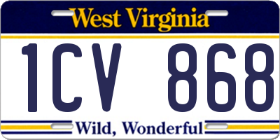 WV license plate 1CV868