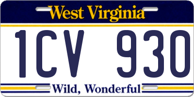 WV license plate 1CV930