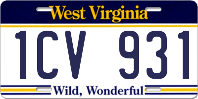 WV license plate 1CV931