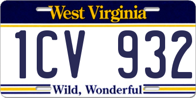 WV license plate 1CV932