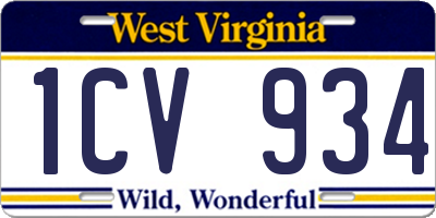 WV license plate 1CV934