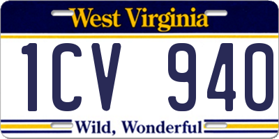 WV license plate 1CV940