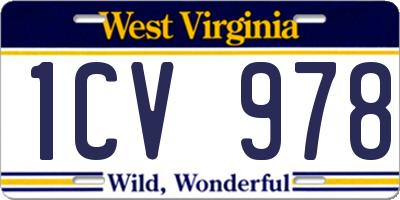 WV license plate 1CV978
