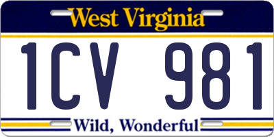 WV license plate 1CV981