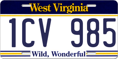 WV license plate 1CV985
