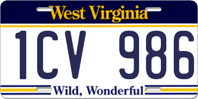 WV license plate 1CV986