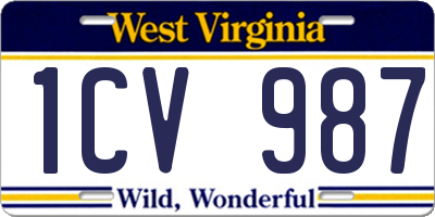 WV license plate 1CV987
