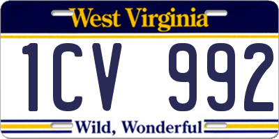 WV license plate 1CV992