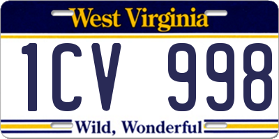 WV license plate 1CV998