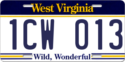 WV license plate 1CW013