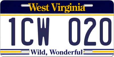 WV license plate 1CW020