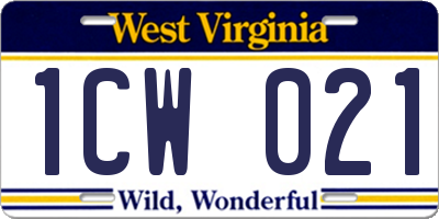 WV license plate 1CW021